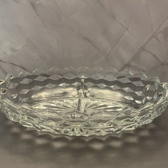 VINTAGE AMERICAN FOSTORIA CLEAR CUBIST DIVIDED RELISH/VEGETABLE OVAL DISH  10" - Picture 6 of 6